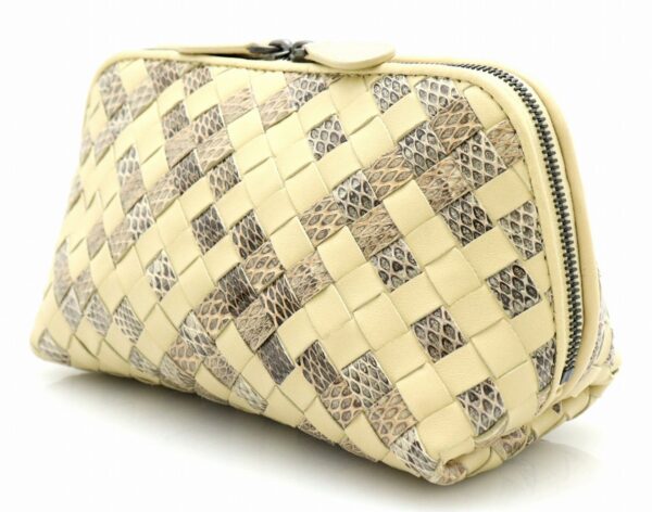 11711081 1 Bottega Veneta Intrecciato Lambskin Accessory Case Pouch Beige