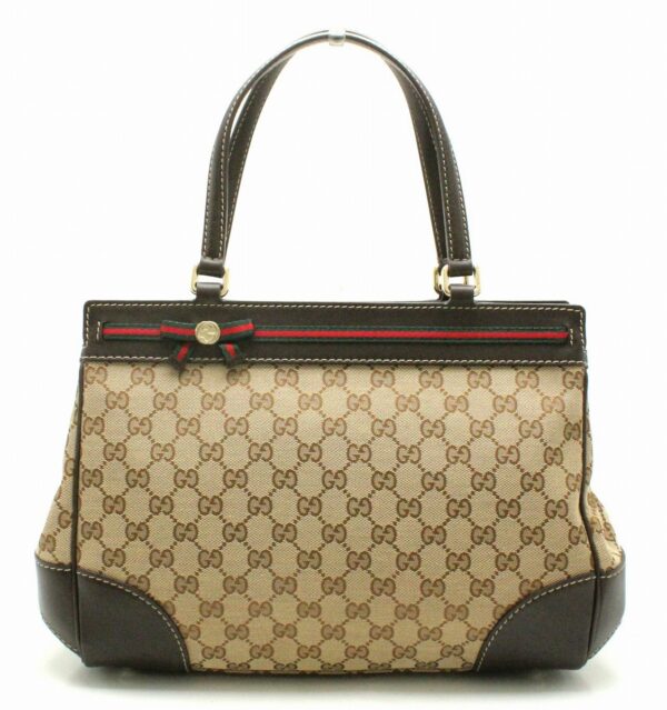 11711319 Gucci Princy Line GG Ribbon Tote Bag Khaki Beige Brown