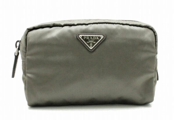 11720092 Prada Nylon Pouch Multi Pouch Leather Fumo Khaki