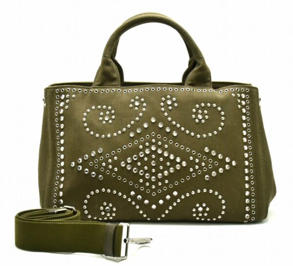 11720208 Prada Canapa 2WAY Tote Bag Studs Bijou Green