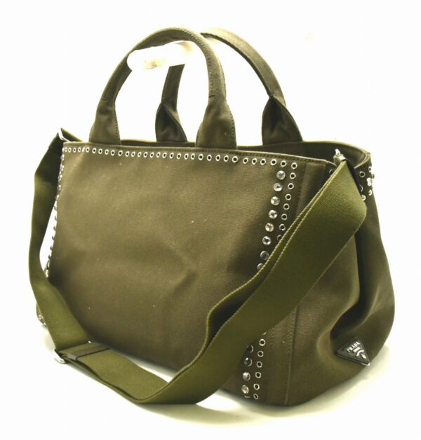 11720208 1 Prada Canapa 2WAY Tote Bag Studs Bijou Green