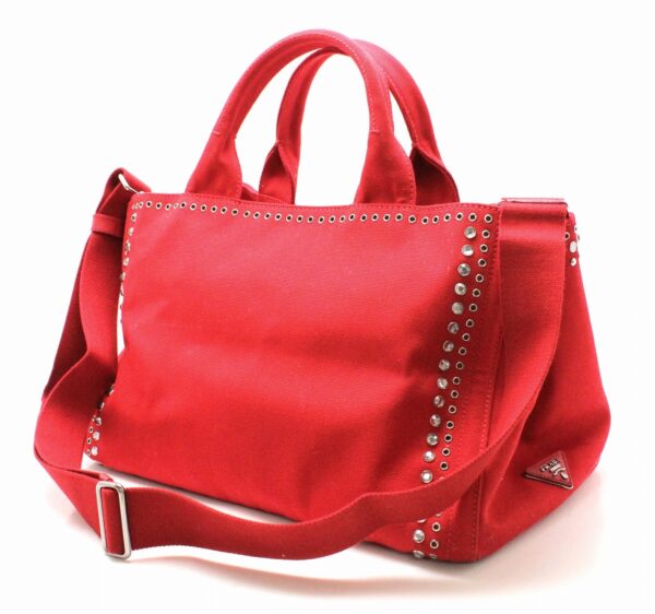 11720211 1 Prada Canapa 2WAY Tote Bag Studs Bijou Red