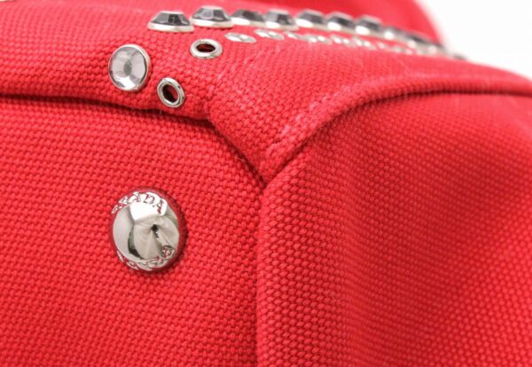 11720211 2 Prada Canapa 2WAY Tote Bag Studs Bijou Red