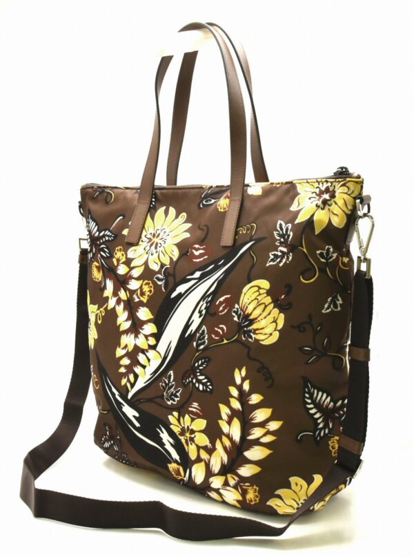 11720212 1 Prada 2WAY Tote Bag Flower Print Nylon Brown