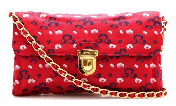 11720911 Prada Quilted Chain Floral Print Shoulder Bag Nylon Red