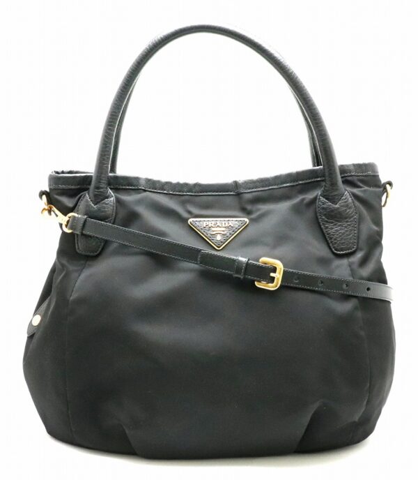 11720914 Prada Nylon Handbag 2WAY Leather Black