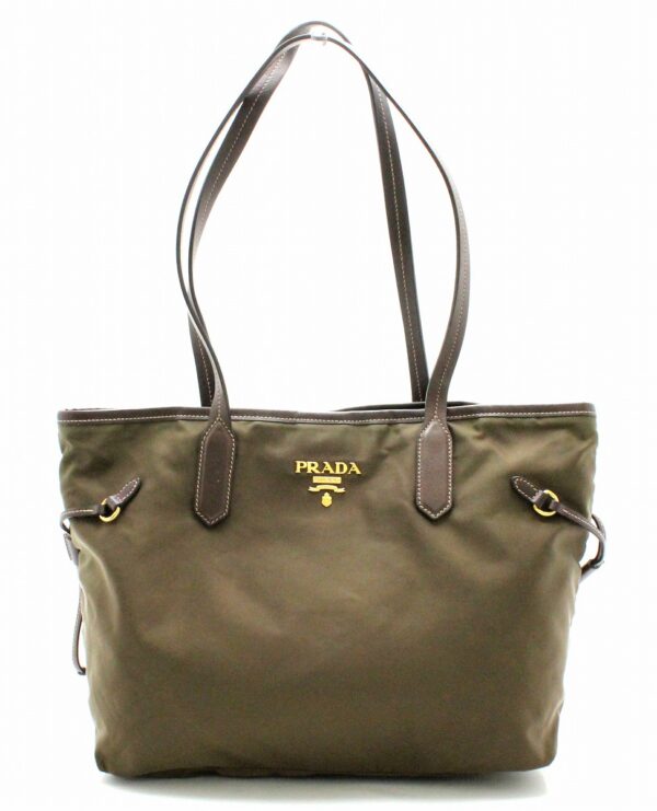 11721358 Prada Tote Bag Nylon Leather Khaki Brown