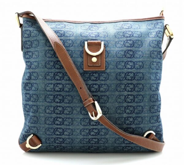 11721362 Gucci Interlocking G Shoulder Bag Denim Blue Brown