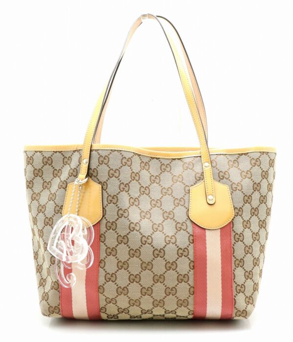 Gucci GG Sherry Tote Bag Khaki Beige Pink