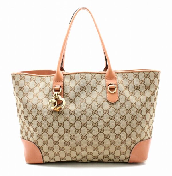 11730854 Gucci GG Heart Bit Tote Bag Bamboo Khaki Beige