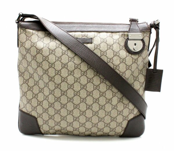 11731132 Gucci GG Supreme Crossbody Bag Leather Beige Brown