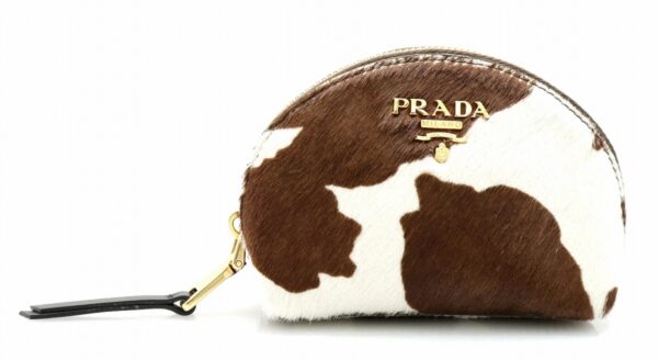 11731264 Prada Coin Case Haraco Leather Animal Motif Brown