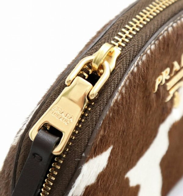 11731264 3 Prada Coin Case Haraco Leather Animal Motif Brown