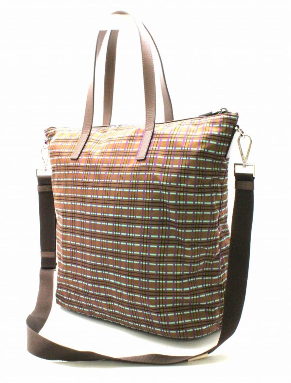 11740140 1 Prada Plaid Tote Bag 2WAY Nylon Khaki Purple