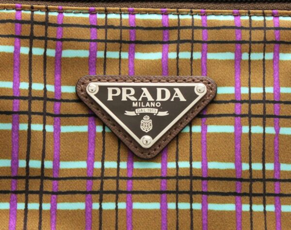 11740140 8 Prada Plaid Tote Bag 2WAY Nylon Khaki Purple