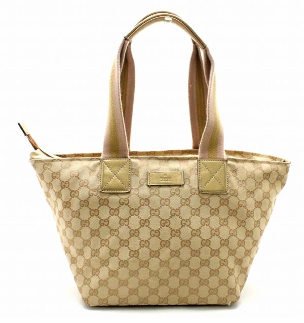 11740151 Gucci GG Sherry Line Tote Bag Khaki Beige Pink