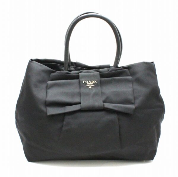 11741123 Prada Mini Tote Bag Ribbon Nylon Black