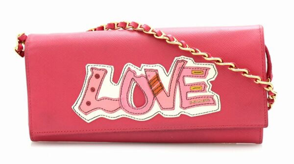 11741964 Prada Chain Wallet 3WAY Saffiano Peonia Pink