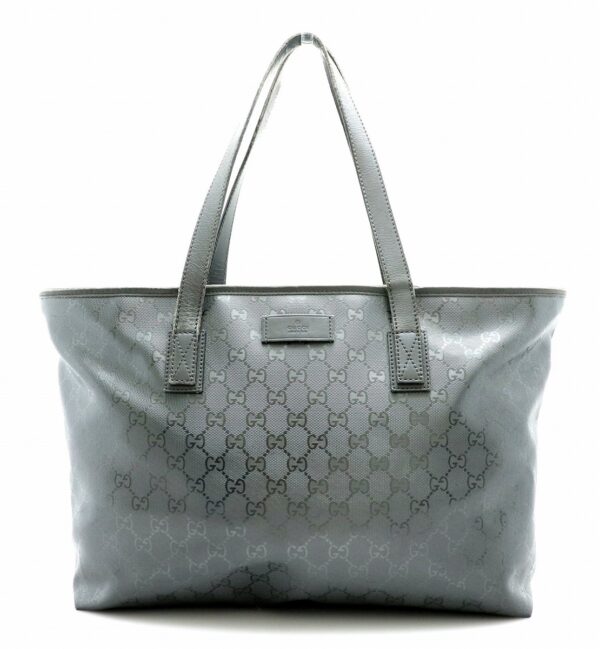 11751510 Gucci GG Implement Leather Tote Metallic Gray