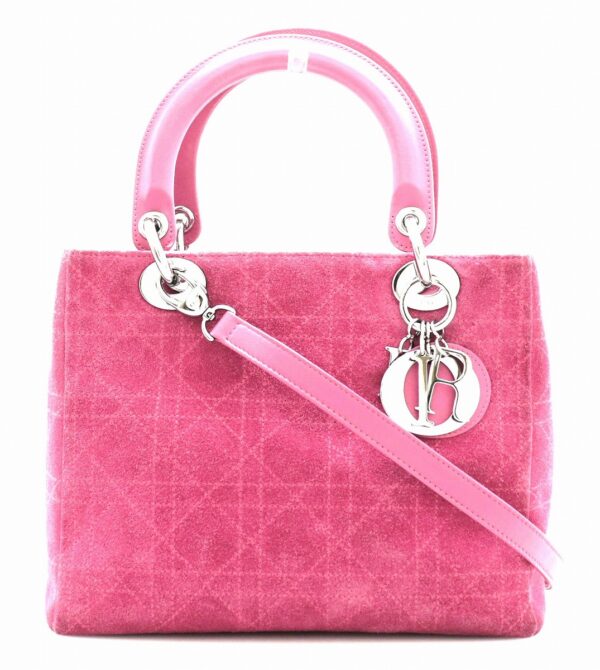 11751769 Christian Dior Cannage Handbag Suede Leather Magenta