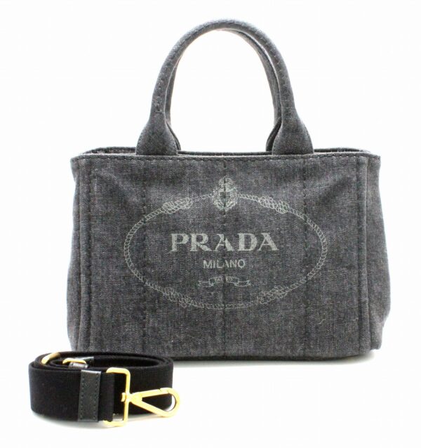 11760650 Prada Canapa 2WAY Tote Bag Denim Nero Black