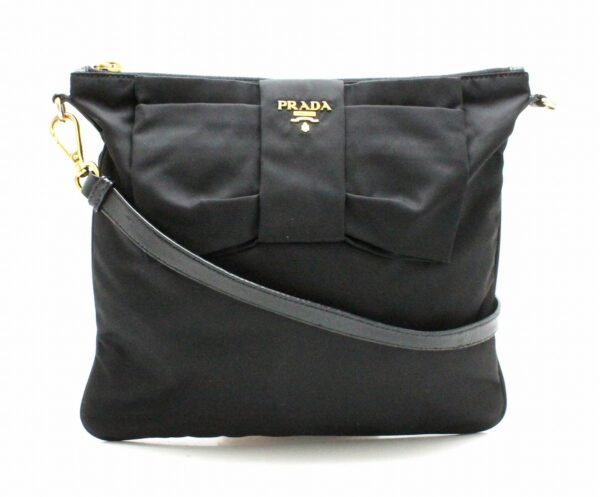 11770138 Prada Ribbon Motif Shoulder Bag Nylon Black