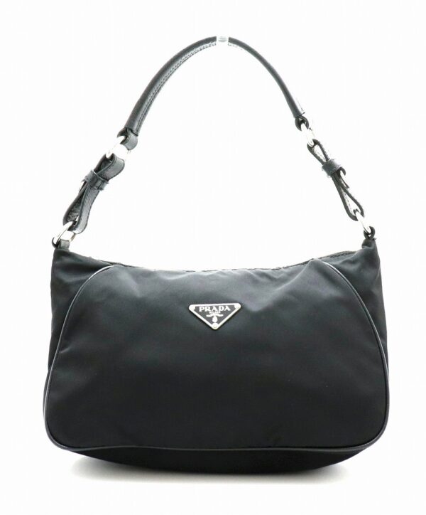 11780027 Prada Glace Calf Shoulder Bag Leather Nylon Black