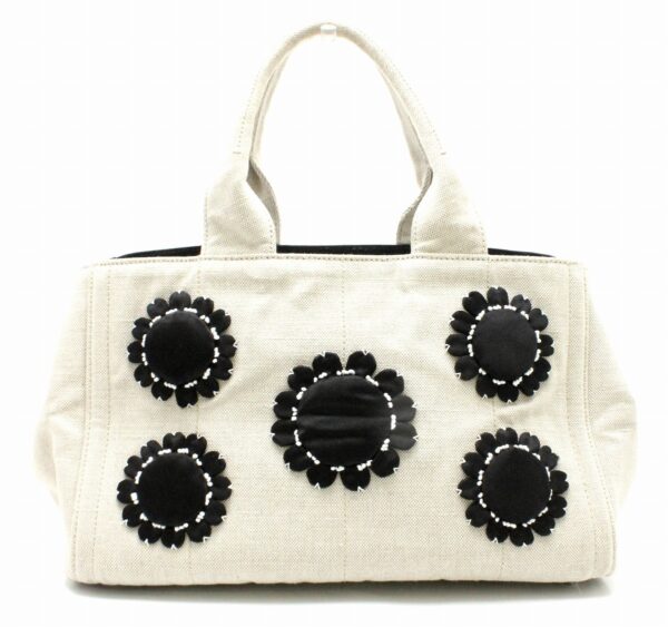 11781161 Prada Canapa MM Tote Flower Satin Ivory Black