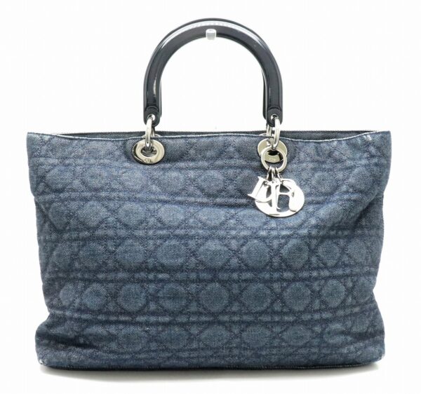 11790575 Christian Dior Cannage Denim Charm Tote Bag Navy Blue