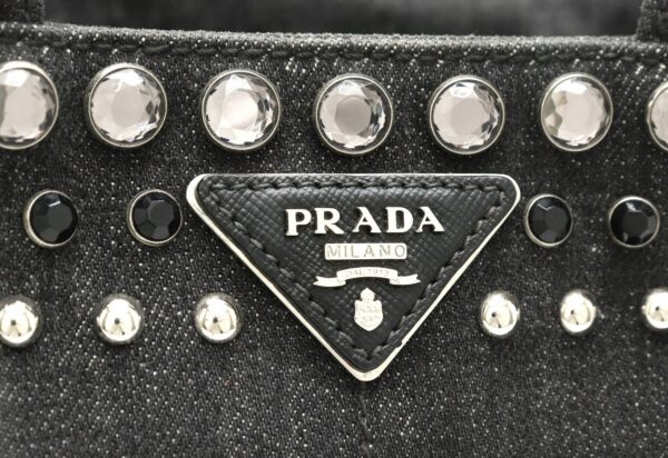 11810522 7 Prada Canapa Bijou Tote Bag Studded Denim Nero Black