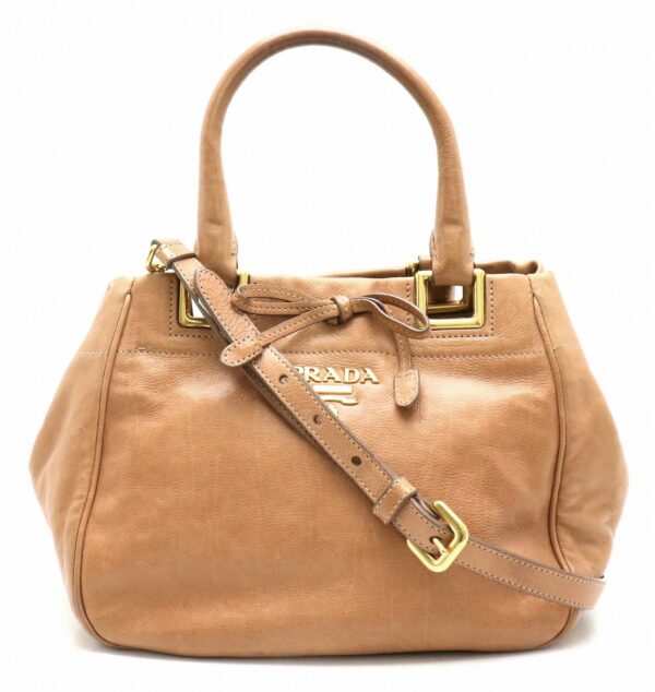 11820207 Prada Handbag 2WAY Ribbon Leather Brown