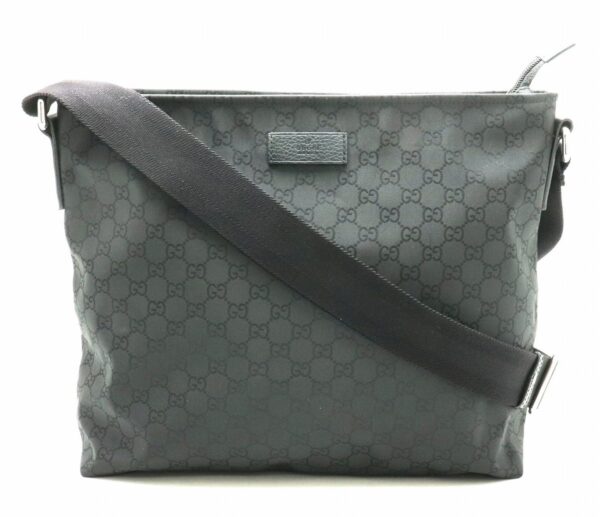 11822044 Gucci GG Nylon Shoulder Bag Diagonal Leather Black