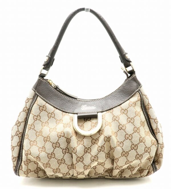 11830142 Gucci GG Abbey Line Shoulder Bag Leather Khaki Beige Brown