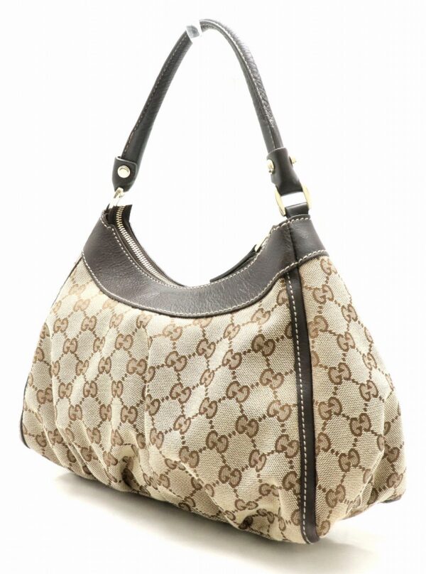 11830142 1 Gucci GG Abbey Line Shoulder Bag Leather Khaki Beige Brown