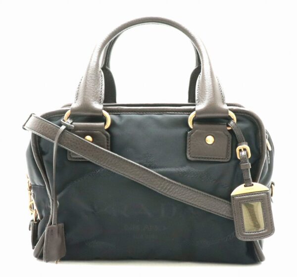 11830225 Prada 2WAY Handbag Nylon Jacquard Leather Nero Black