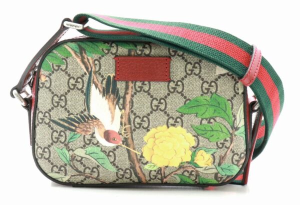 11830250 Gucci GG Supreme Tian Bird Flower Sherry Crossbody Beige Red