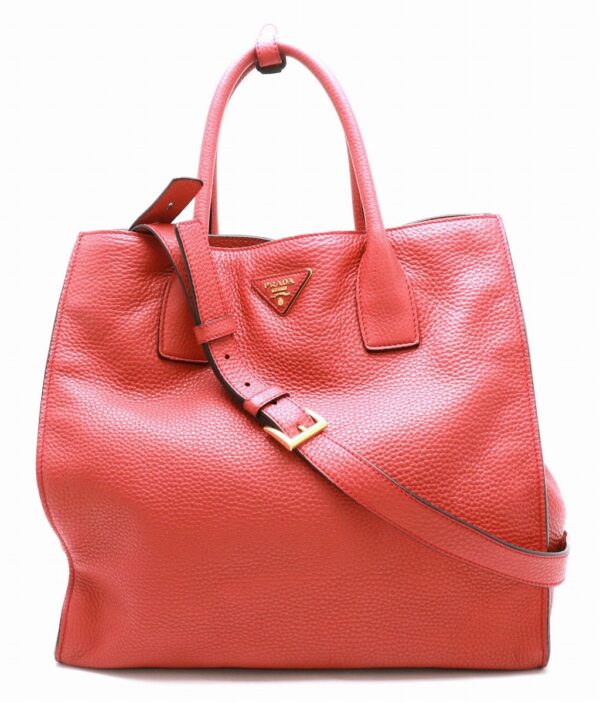 11830254 Prada 2WAY Tote Bag Leather Vitello Dino Rosso Red