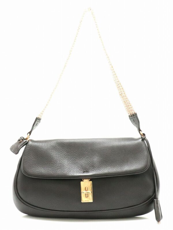 11830264 Prada Chain Shoulder Handbag Leather Black