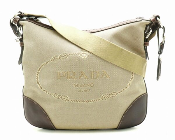 11830265 Prada Logo Jacquard Shoulder Bag Brown