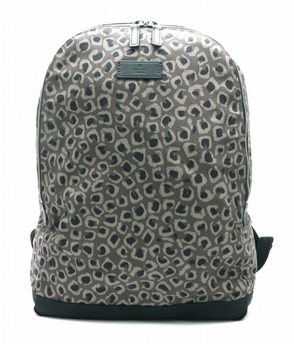 11830386 Gucci Leopard Print Backpack Leather Gray Black