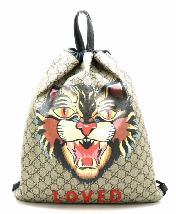 11830766 Gucci GG Supreme Angry Cat Backpack Khaki Beige Black