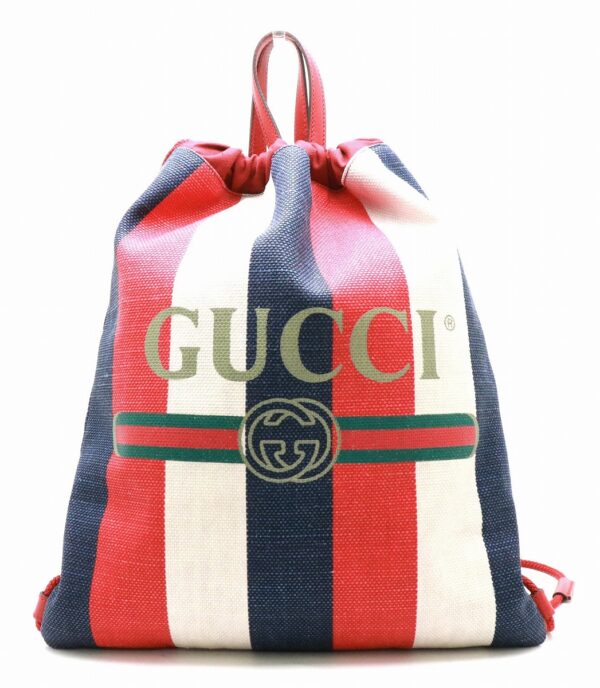 11830767 Gucci Print Medium Drawstring Backpack Striped Leather Tricolor