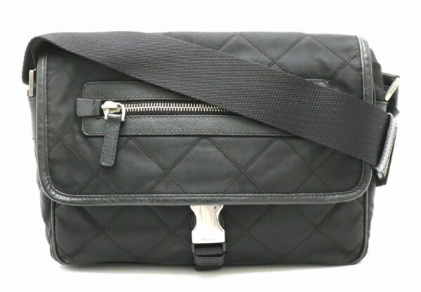 11831379 Prada Shoulder Bag Diagonal Nylon Calf Black