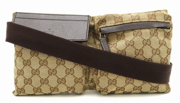 11840238 Gucci GG Body Bag Waist Pouch Leather Khaki Brown