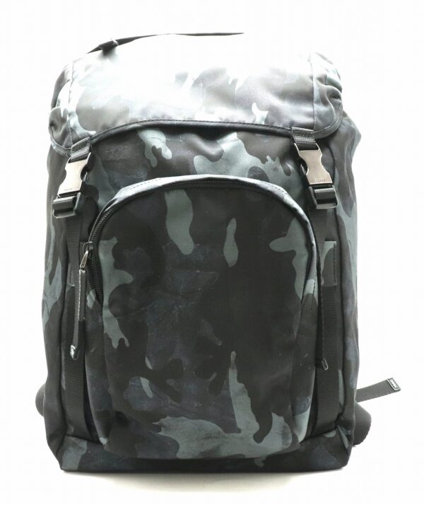 11840287 Prada Nylon Rucksack Backpack Camouflage Leather Blue