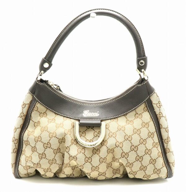 11840290 Gucci Abbey GG Shoulder Bag Leather Khaki Beige Brown