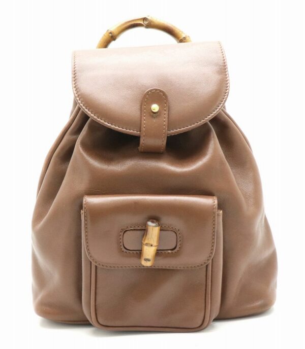 11840306 Gucci Bamboo Backpack Mini Rucksack Leather Brown