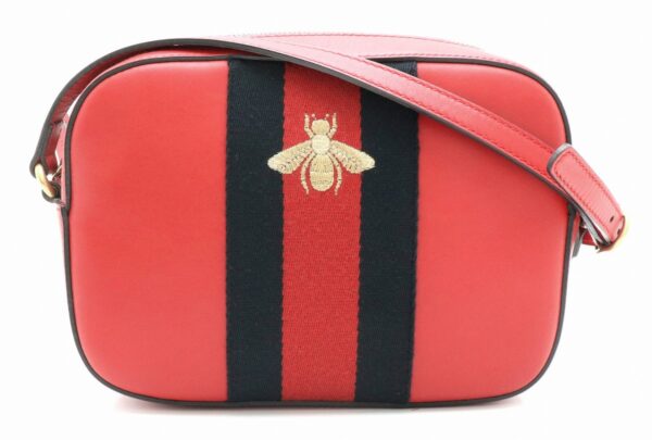 11840318 Gucci Webbing Bee Embroidery Pochette Shoulder Bag Red Navy