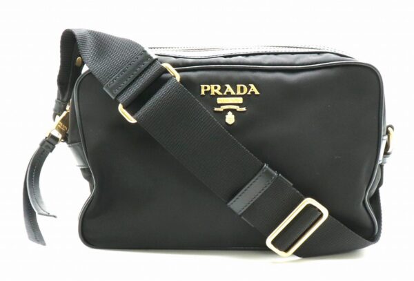 11840325 Prada Nylon Shoulder Bag Leather Nero Black