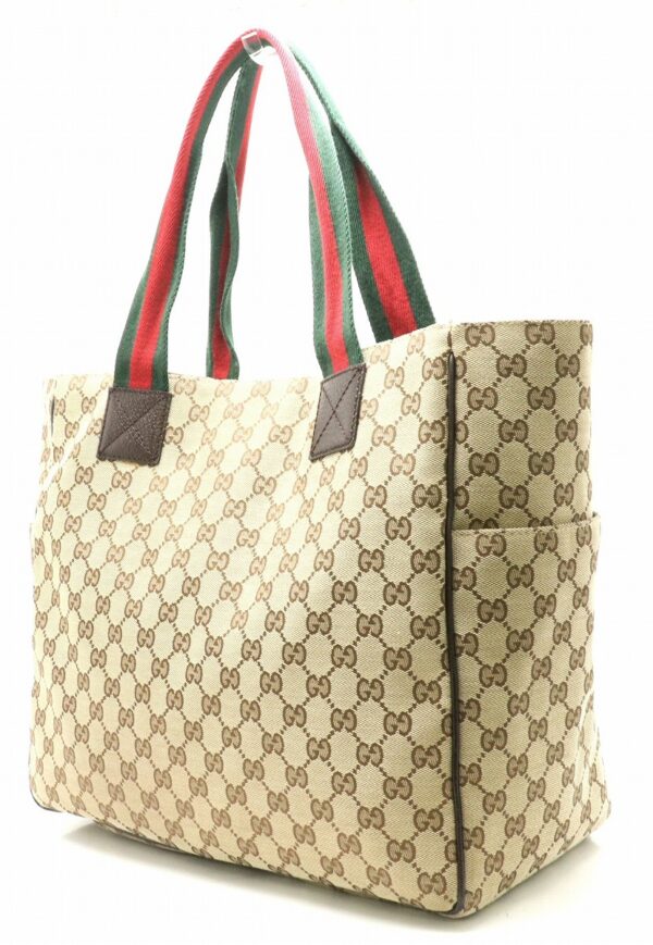 11840327 1 Gucci GG Sherry Line Tote Bag Leather Khaki Beige Brown